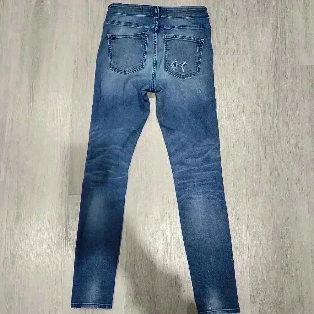 Pilcro and the Letterpress Women's Mid-Rise Distressed Skinny Jeans Blue Size 25 - Picture 9 of 9